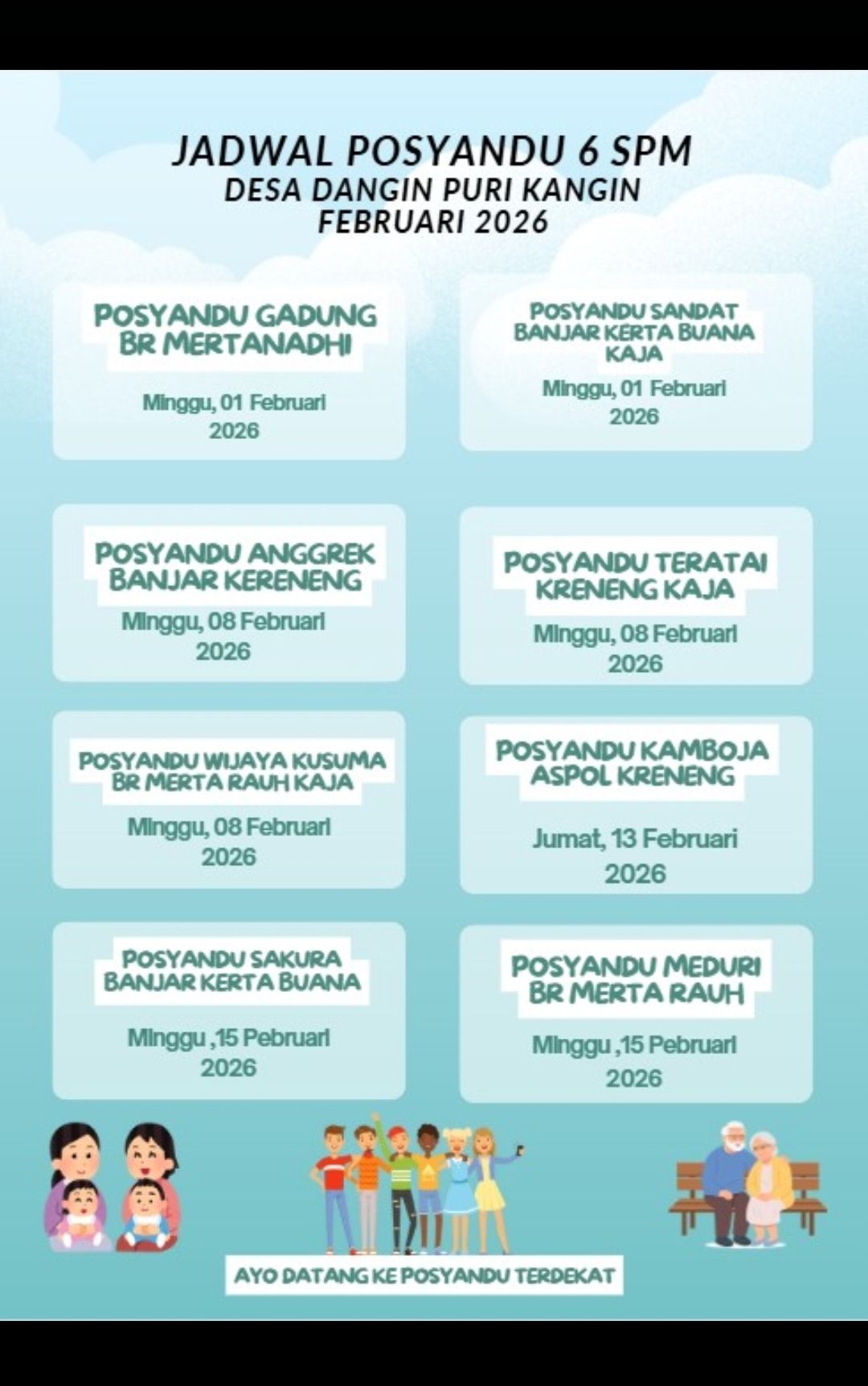  jadwal Posyandu Desa Dangin Puri Kangin untuk bulan Februari 2026.